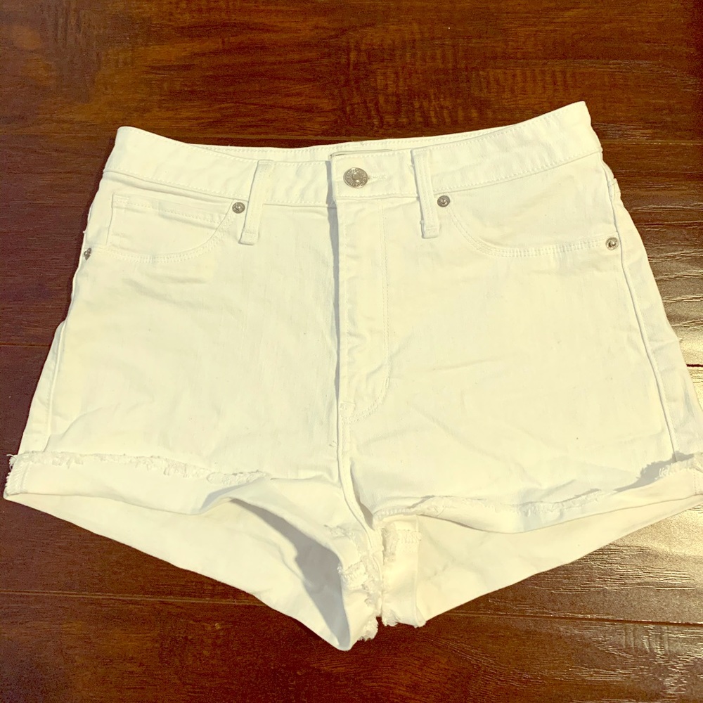 White distressed Simone high waisted jean shorts